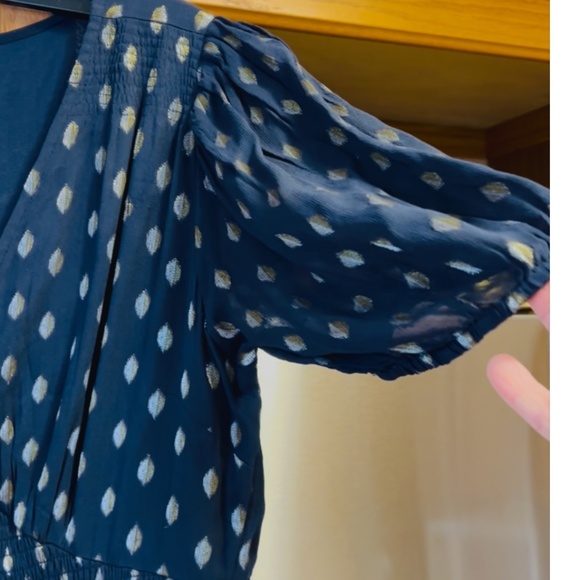 Oliver Bonas  Navy & Gold Metallic on Chiffon - Dress Size 8 - Picture 5 of 11